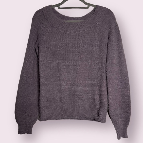 Made With Love Purple Fuzzy Scoop Neck Sweater Large - Picture 1 of 7
